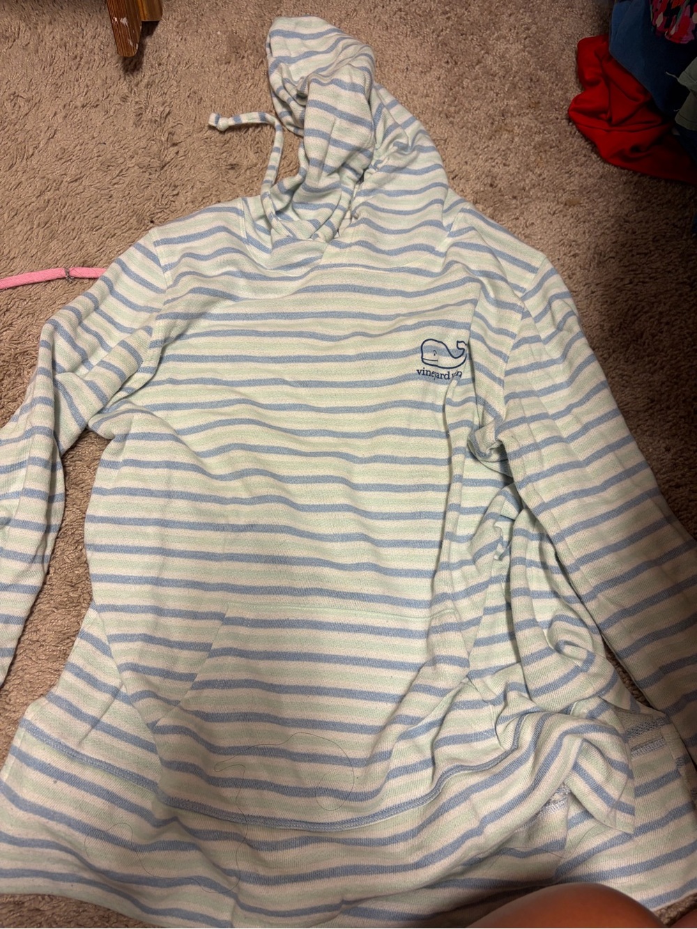 Vineyard Vines Kids Hooded Pullover in Light Blue & Cream Stripes